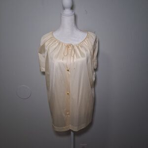 Vintage Lorraine Off White Night PJ Top Button Down Lace Dreamy Classic Sz M